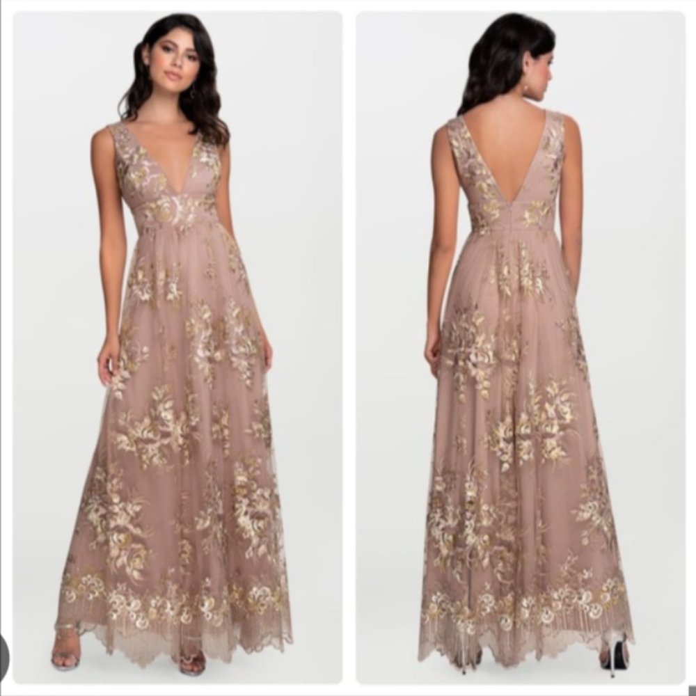 Elegant Blush Floral Embroidered Maxi Dress